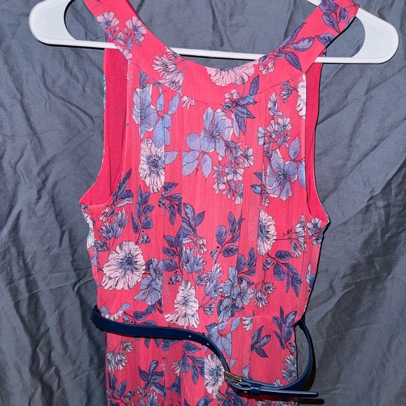 Tommy Hilfiger Floral Chiffon bright pink and Navy blue midi dress. - Picture 3 of 6